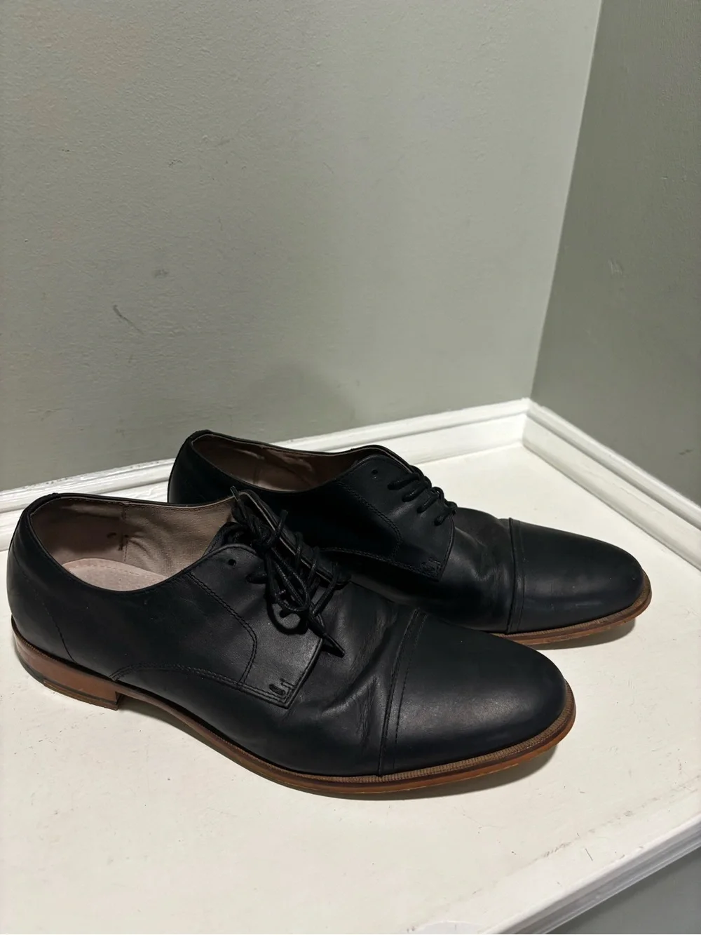 Aston Grey Classic Black Leather Oxford Men’s Dress Shoes-size 10